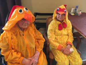 Photo of Adele Wilder dresed in a chicken costume