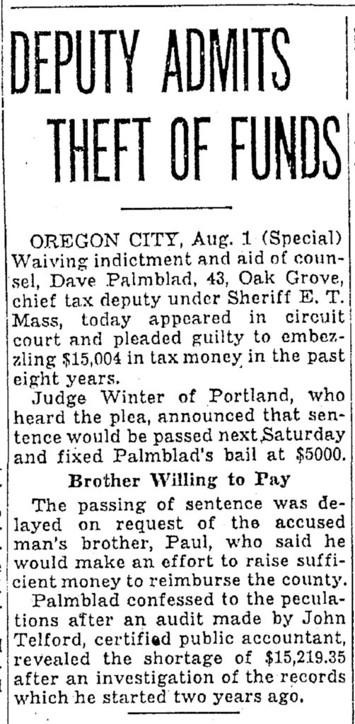 Newspaper article about the Palmblad embezzlement court case.