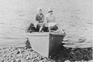 Minnie Roethe, Irene Oatfield in boat cropped